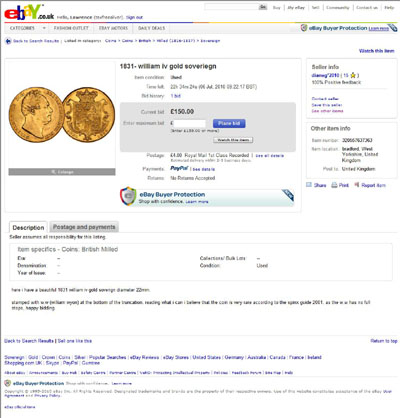 dianeg*2010 1831- william iv gold soveriegn eBay Auction Listing